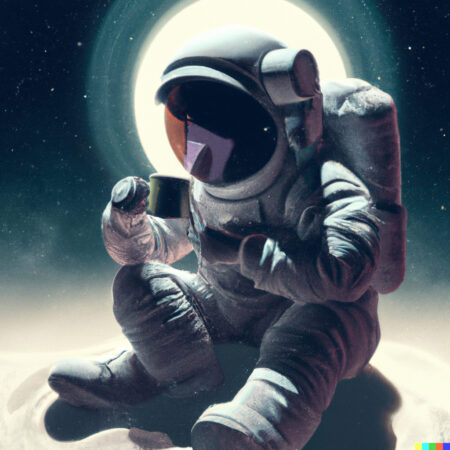 DALL·E 2022-06-09 00.55.30 - an astronaut drinking mate on the moon in a photorealistic style